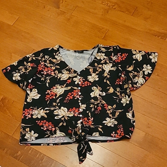 Morgan Floral Twill Lace Crewneck Top